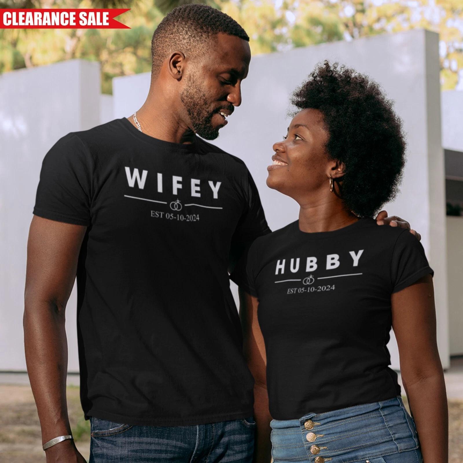 Personalised T Shirt Hubby Or Wifey Husband Wife Valentines Day Wedding Gift Top XL