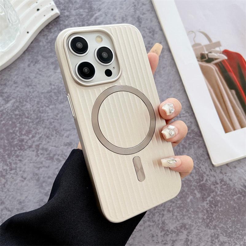 Luxury Corrugated Pattern Matte Magnetic Case For iPhone 16 15 14 13 Pro Max Plus For Magsafe Wireless Charge Hard PC Cover