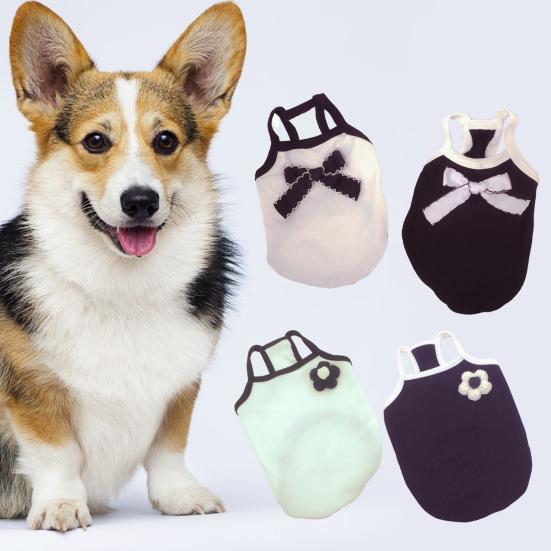 

Pet Vest Bowknot Flower Decor Cotton Pet Dog Short Sleeve Shirt Outfit for Summer