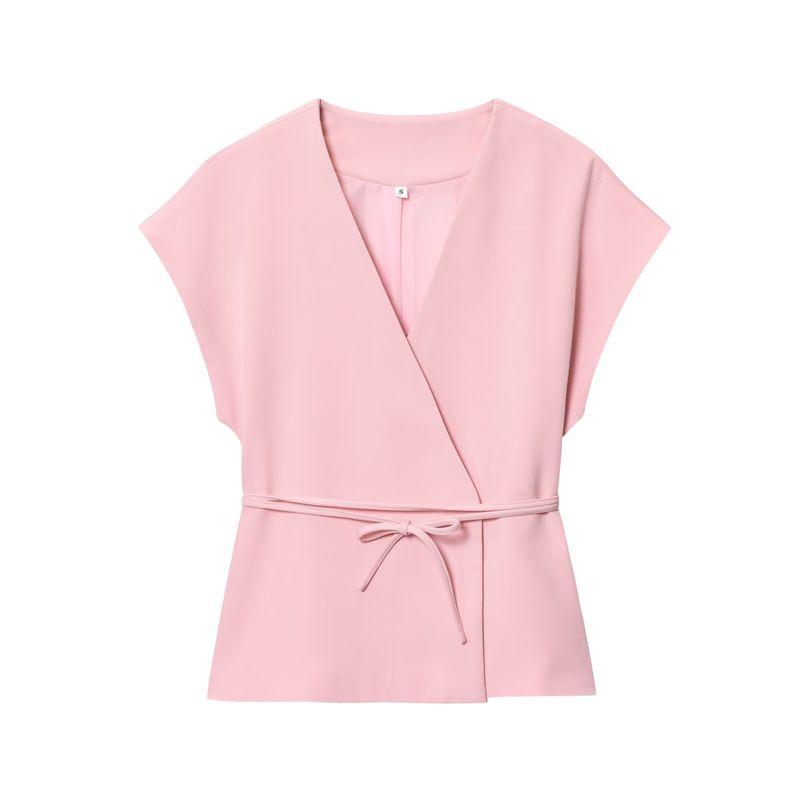 

Zbzr New Fall Women s Clothing Straight-leg V Neck Bows Shoelace Sleeveless Tops Pants 87078640- Pink Tops L