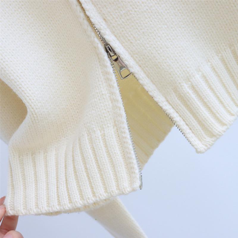 Women's Double-Zip Knit Cardigan - Versatile Autumn/Winter Short Sweater Jacket