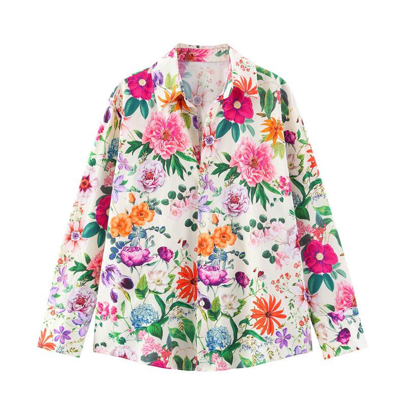 

TAOP&ZA Women s Floral Print Turn-Down Collar Shirt - Spring/Summer Fashion Extra Small квітковий колір друку