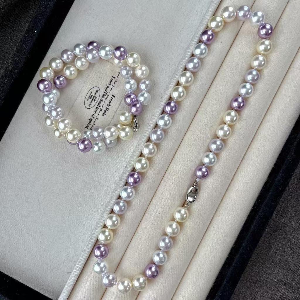 Vintage High Quality Maillard Color High Quality Strong High Gloss Imitation Pearl Necklace Collarbone Chain