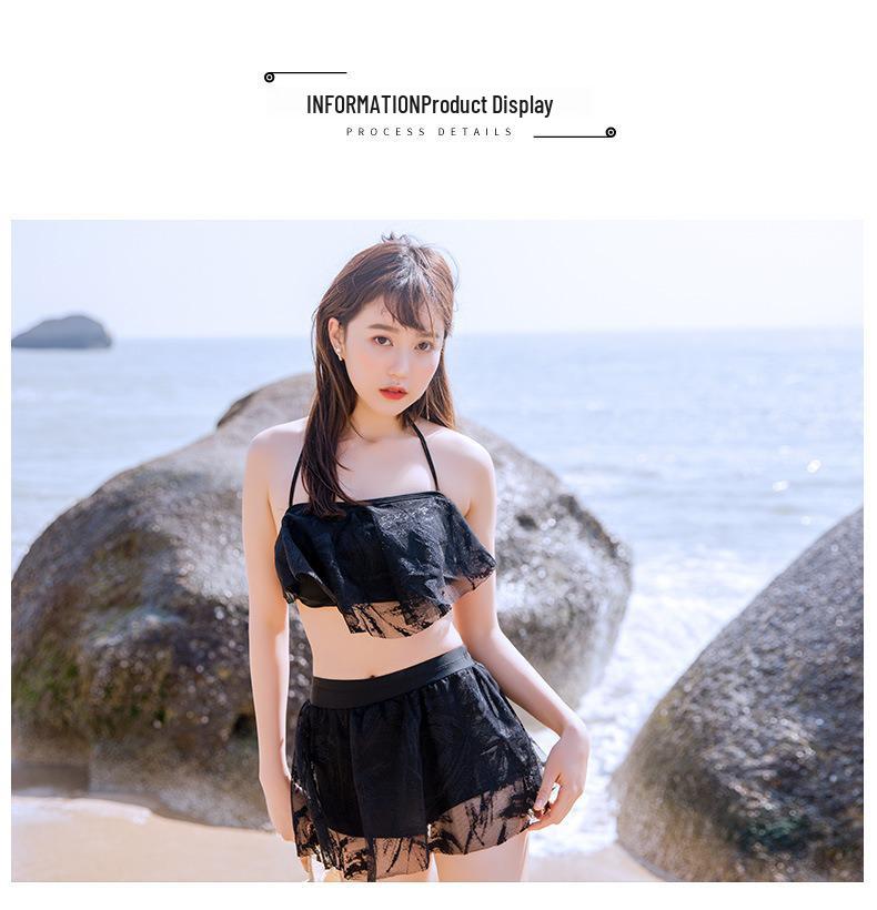 Japanese Lace Split Three-Piece Swimsuit: Women's Sheer Swimwear with Underwire & Chest Pads - Beach Vacation Style.