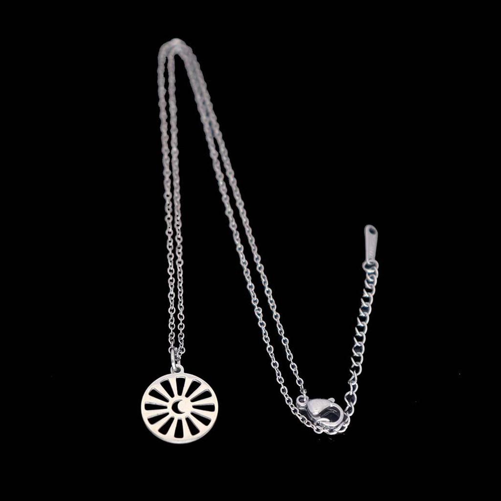 Stainless Steel Sun & Moon Pendant Necklace - Versatile Clavicle Chain for Women