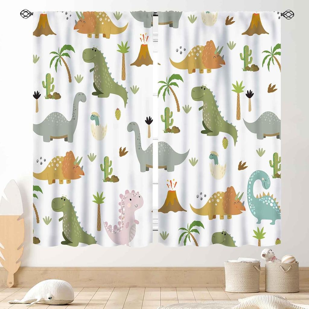 Dinosaur Curtains Boys Room Cartoon Dino Navy Blue Safari Animal Outer Space Planet Astronaut Theme Baby Window Curtain Blackout Polyester