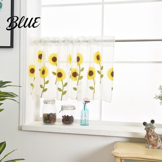 Sunflower Curtain Embroidered for Home Sheer Short Decorative Polyester Tulle