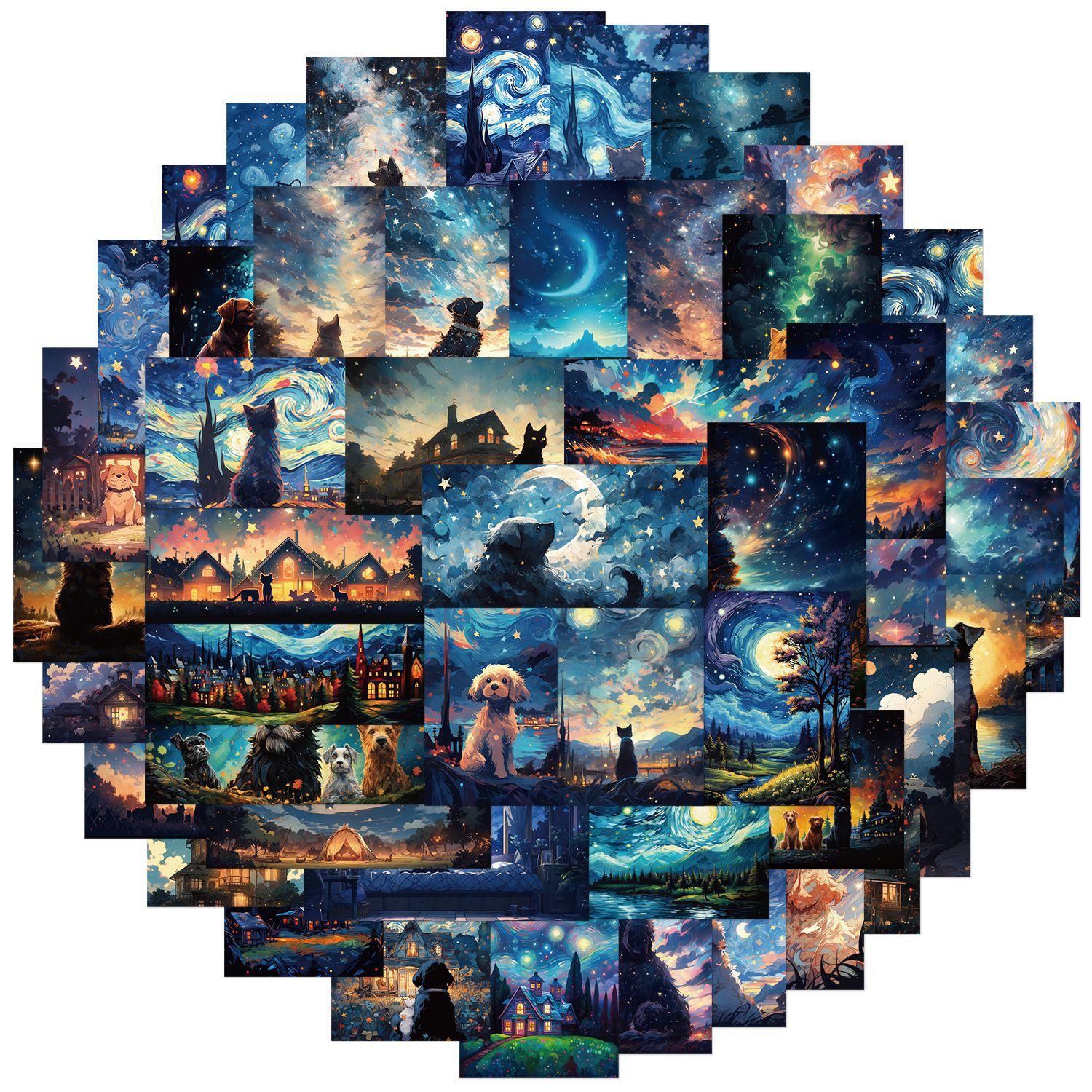 

50 Наклеек Граффити Звездная Ночь Ван Гога Гитара Ноутбук Чемодан DIY Водонепроницаемые Наклейки