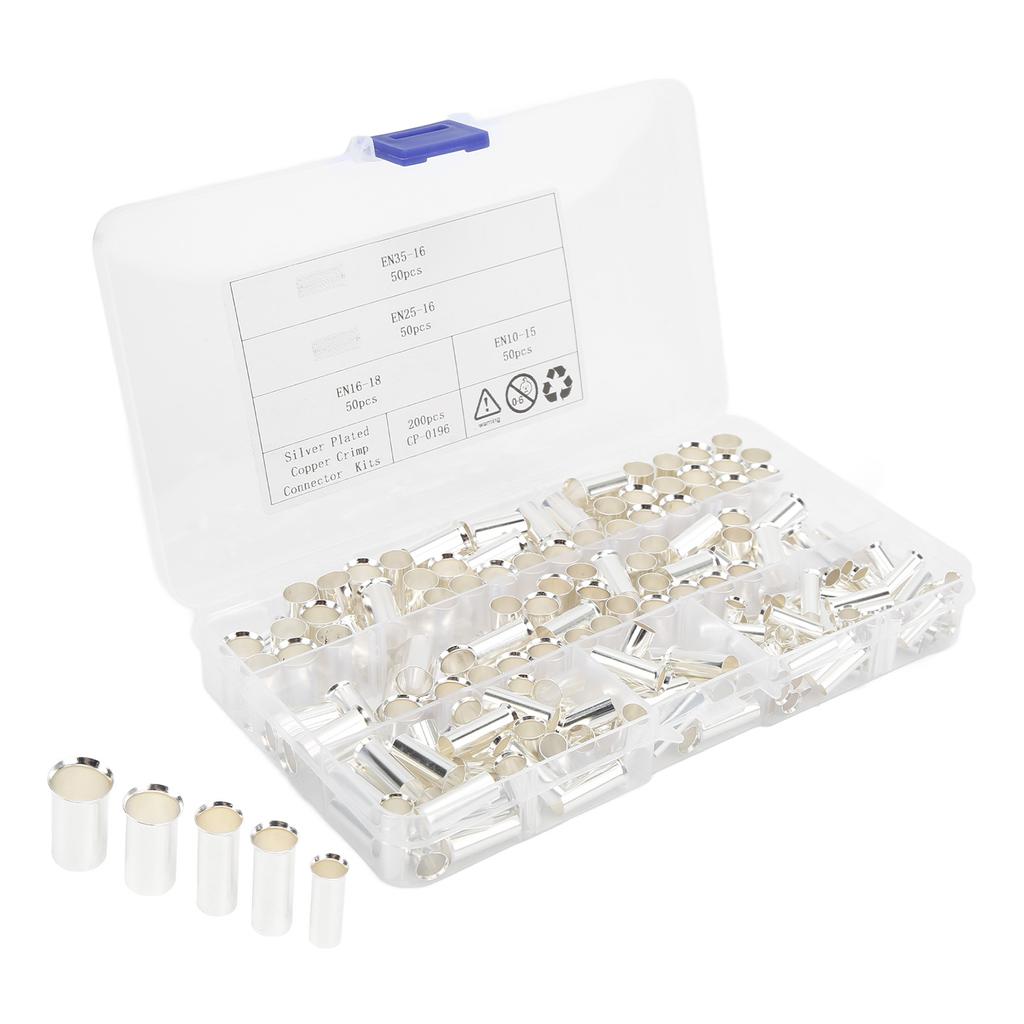 200 Pieces 2‑8 Gauge Wire Ferrules Electrical Cable Terminals Copper Crimp Connector for Car Amplifiers Appliances