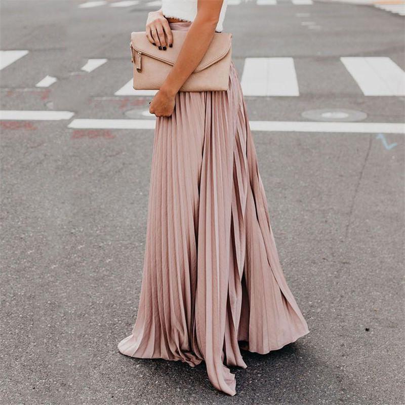 2025 Spring/Summer Solid Color Pleated Women's Midi Skirt - Large Swing Design