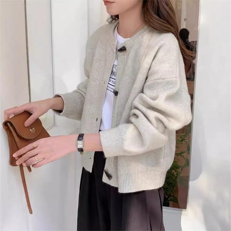 Corner Button Sweater Cardigan Temperament High Sense Autumn New Loose Versatile Knitted Jacket Women's Clothing