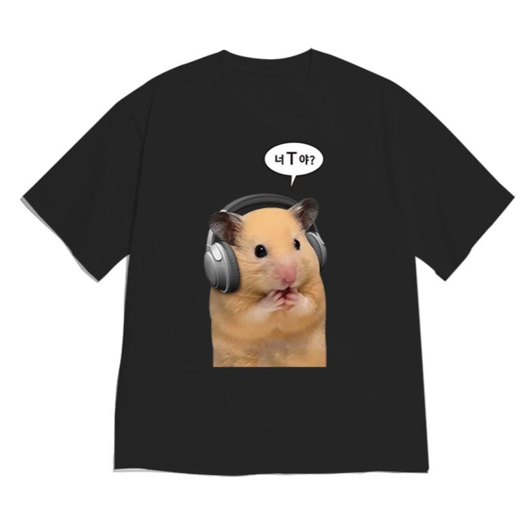 

Cute Shortsleeved Shirt Hamster Headphones Graphic TShirt Funny Music Lover Meme Gift Top Tee Stylish and Versatile Minimalist S