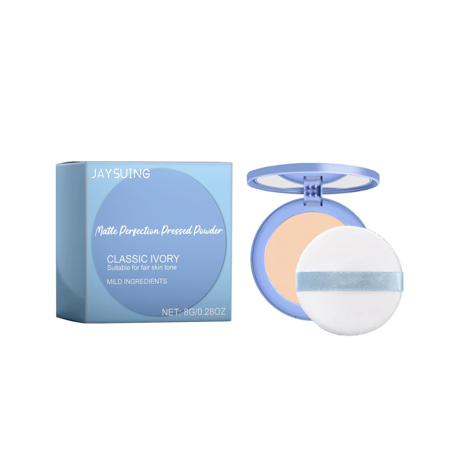 Jaysuing Oil Control  Powder Lightweight Matte Finish Waterproof Shine Control Brightening Translucent Pressed Powder 8g