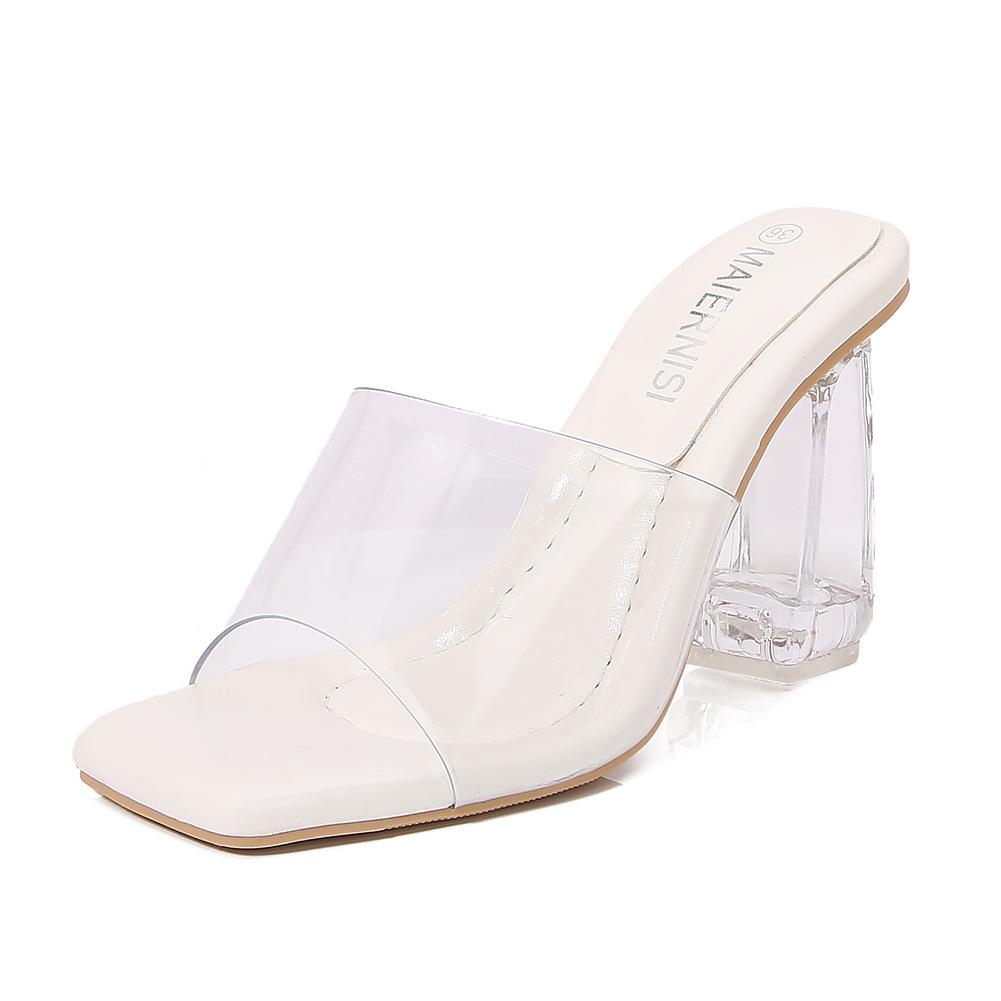 Transparent Thick Heel High Heel Cool Slippers Large Size High Heels Summer New Fish Mouth Drag Huidong Women's Shoes