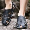 Men Brown Flats Slippers Summer Outdoor Wide Head Hiking Sandals Retro Black Leather Closed Toe Beach Shoes Plus Size