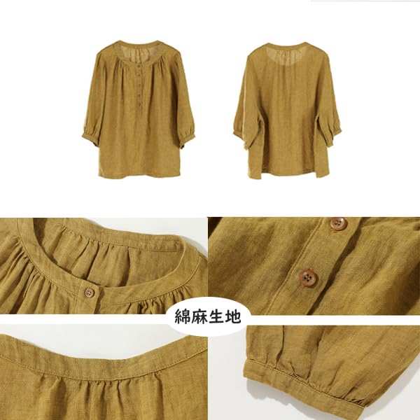 Blouse for Short Sleeve Cotton Linen Large Ruffle [Ailiyumo] Women, Shirt, Linen, Thin, Shirt, Size, Summer, Top, Sleeves, Natural, Cute, Everyday,