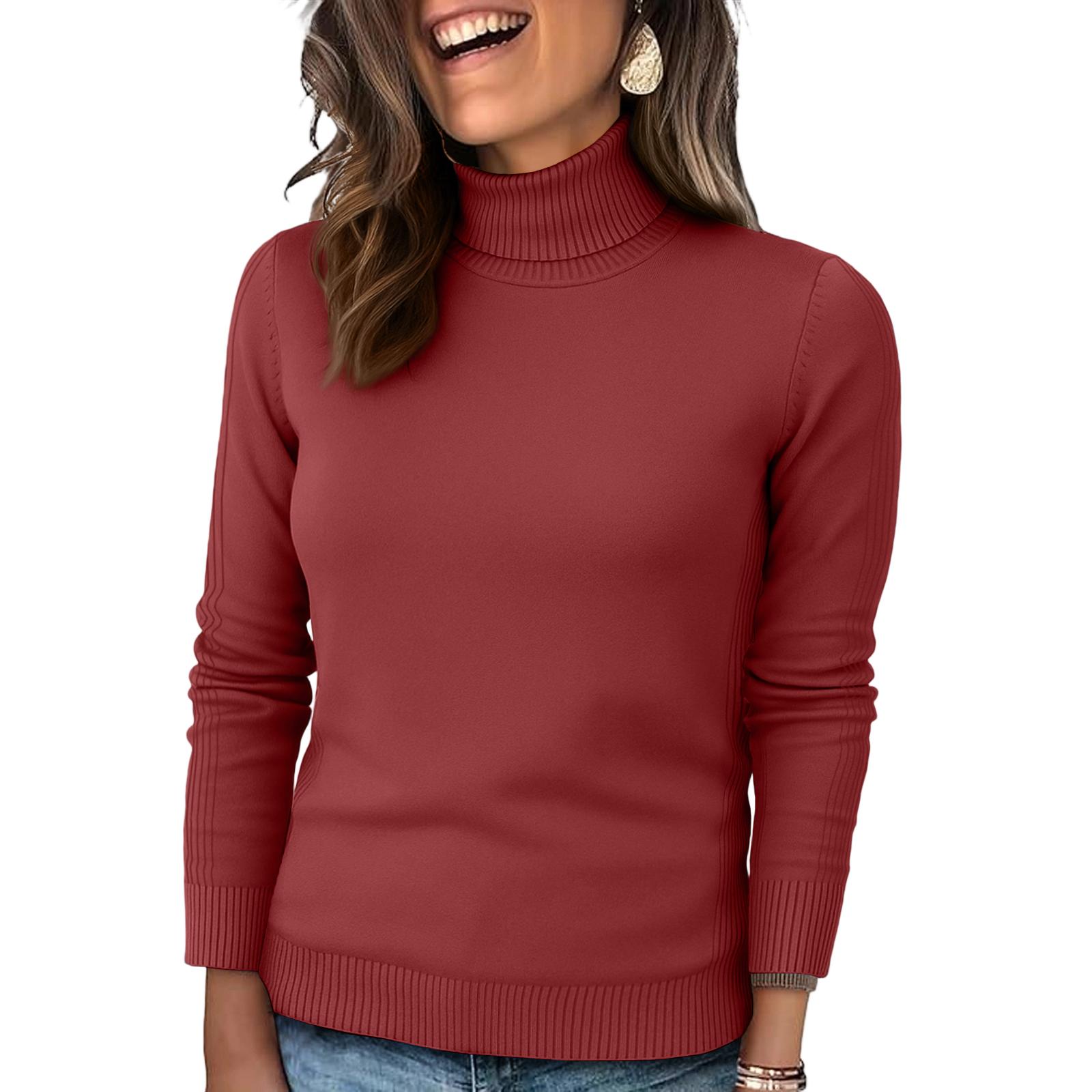 

Women s Knitted Color Long Sleeved High Neck Pullover Top L винний