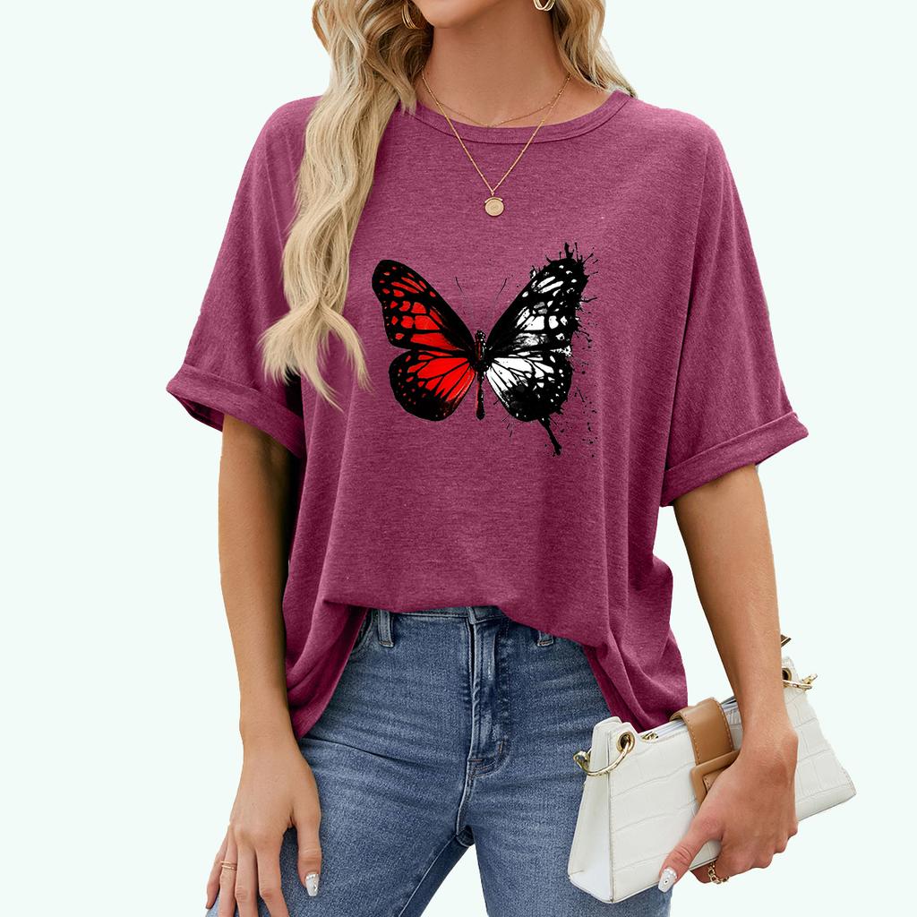 Camiseta de talla grande con estampado de moda para mujer, camiseta informal de manga corta con cuello redondo, jersey de verano, camiseta holgada