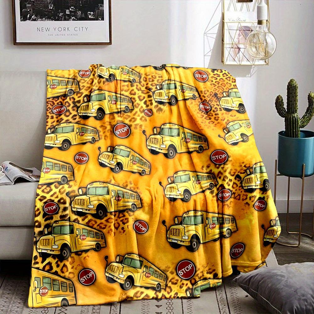 Bus Print Flannel printed blanket suitable for all seasons suitable for living room office sofa and travel