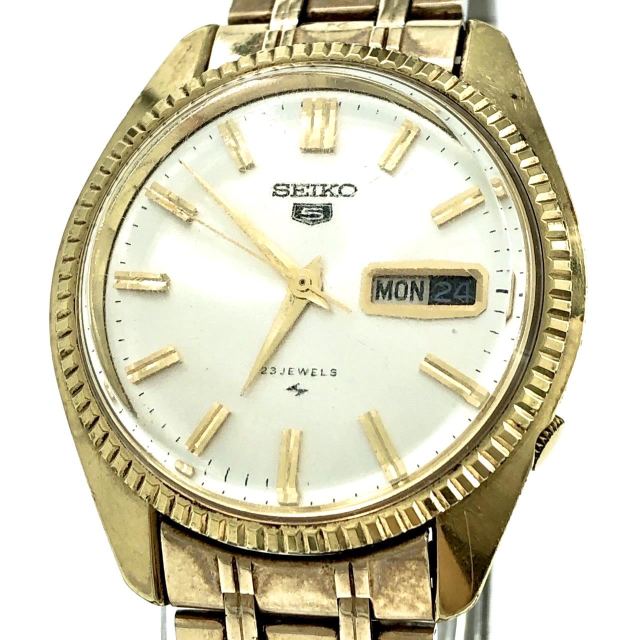 SEIKO 5 Five 5126-8050 Автоматические Изготовлены 1976 года Винтажные Шампанское Белый Циферблат Золотой День-Дата Мужские Часы ВОДОНЕПРОНИЦАЕМЫЕ 3 Стрелки