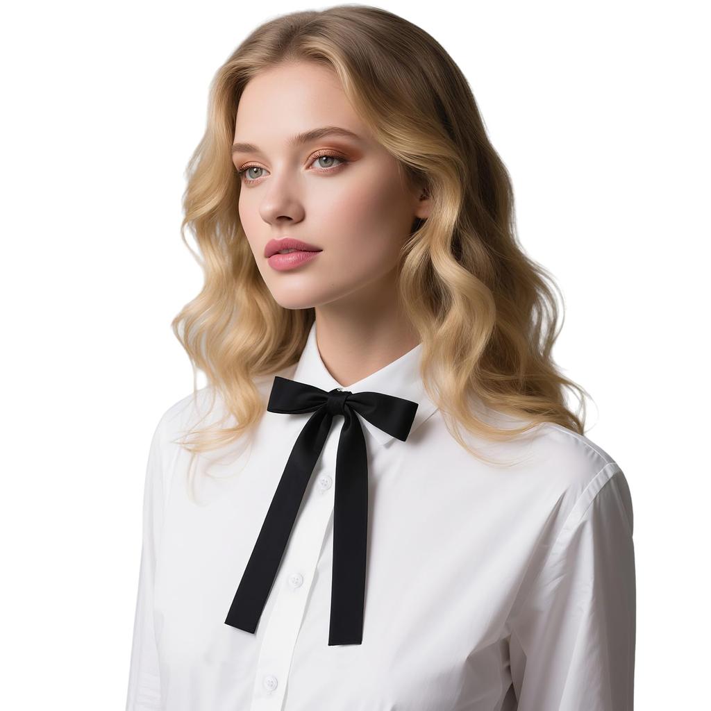 [Top Tie] Ribbon Necktie for Women and Men, Black, Adjustable, Easy to Put On and Take Off, Unisex