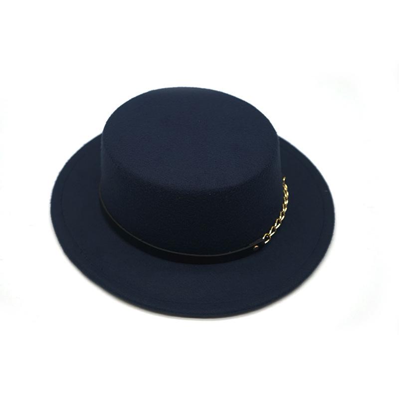 British Style Chain Solid Color Flat Top Top Hat Female And Male Gentleman Belt Buckle Large Wide Brim Retro Classic Jazz Hat