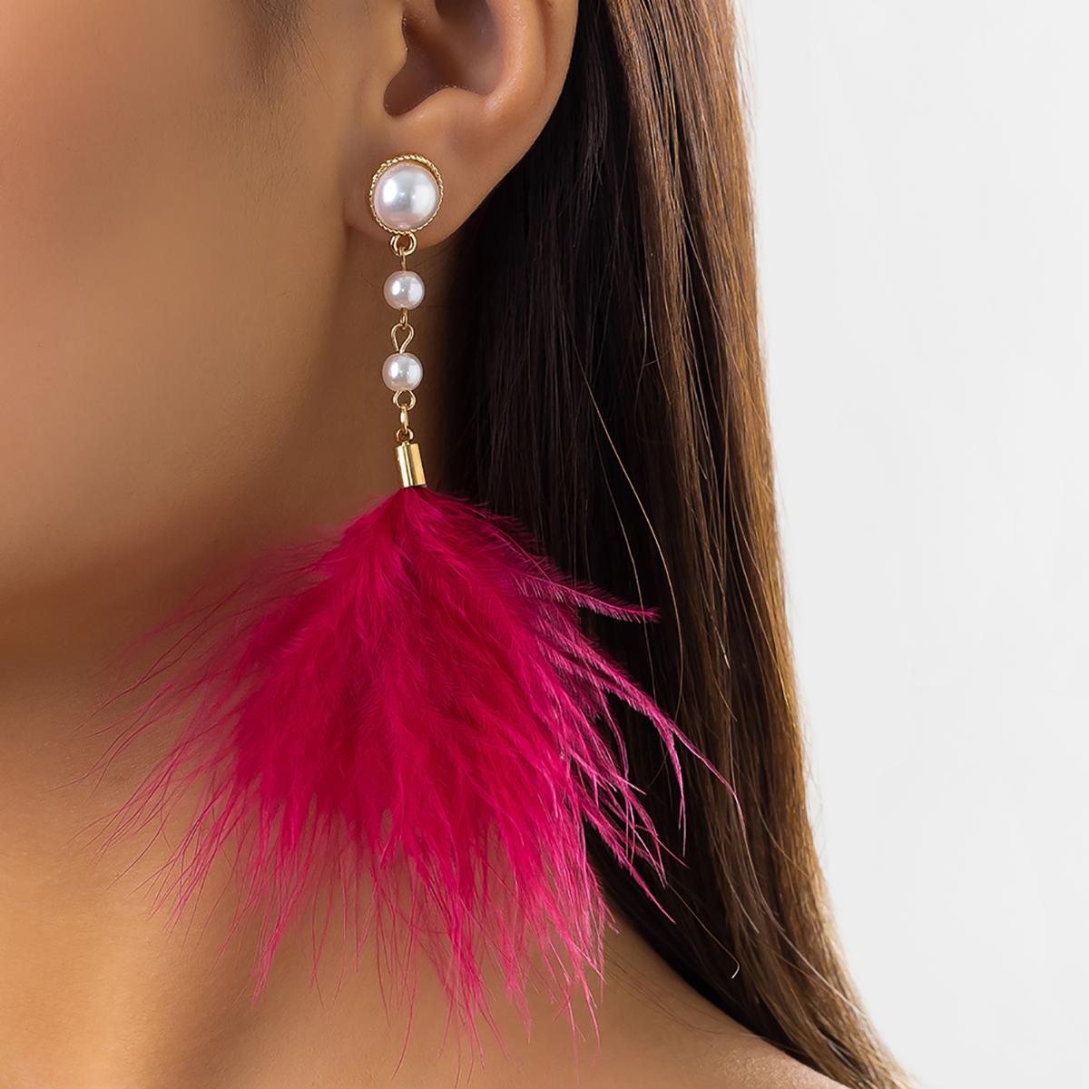 Salircon Bohemia Creative Feather Long Tassel Drop Earrings For Women Fashion Imitation Pearl Earrings Trend Party Jewelry Gift