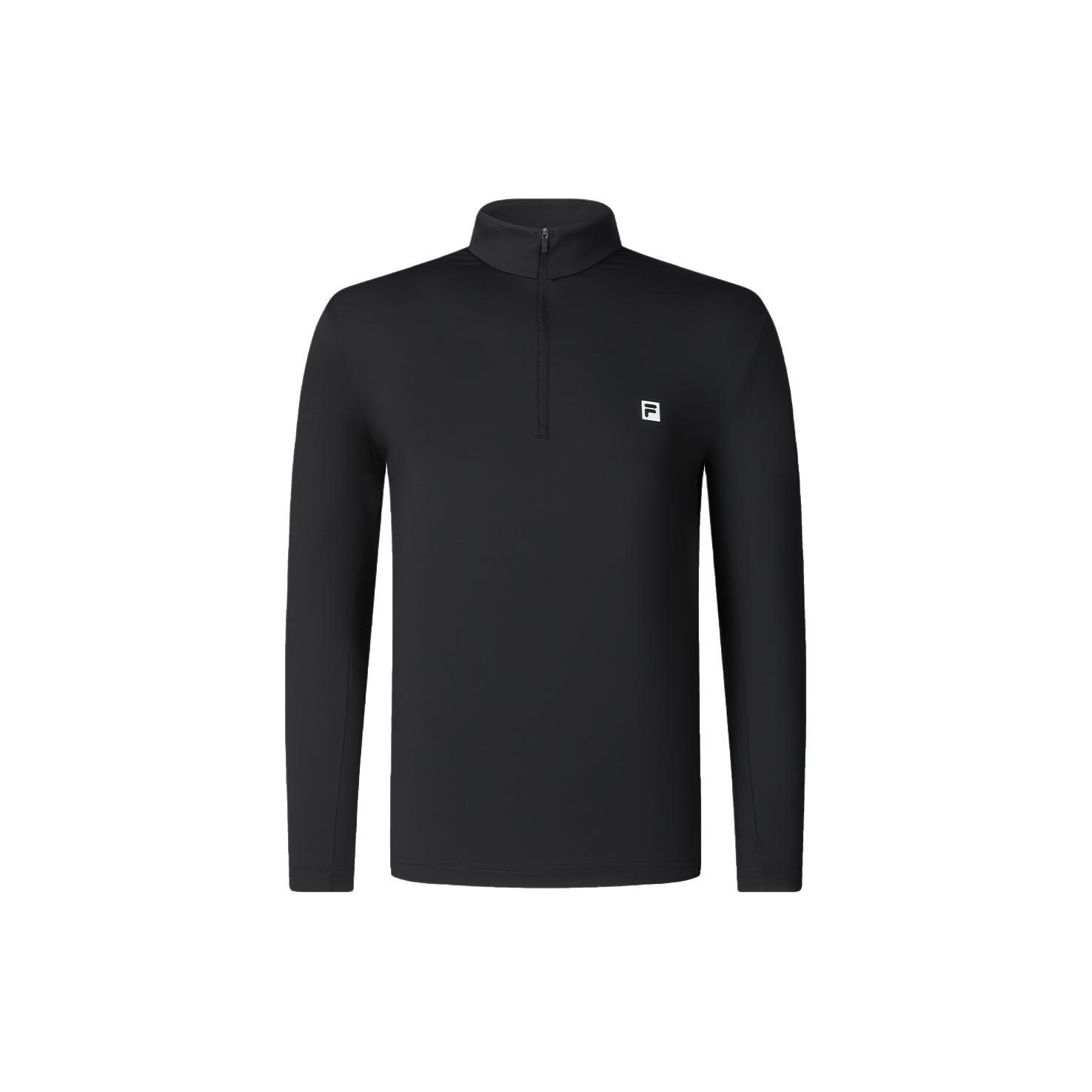 

FILA Logo Print Letter Stand Collar Slim Fit Knitted Long Sleeve T Shirt Men Tops Deep-Black A51M421201F-BK XXXL