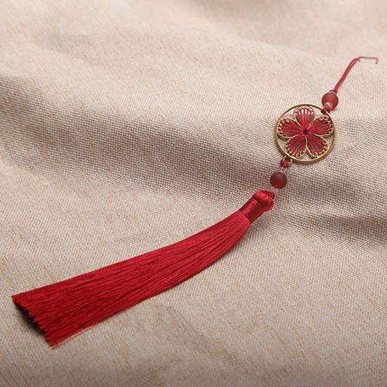 Yousheng 13cm Tassel Pendant Vintage Chinese Style Element Smooth Texture Hollowed Pattern Handmade Decorate Clothing Accessories Flower Round Tassel