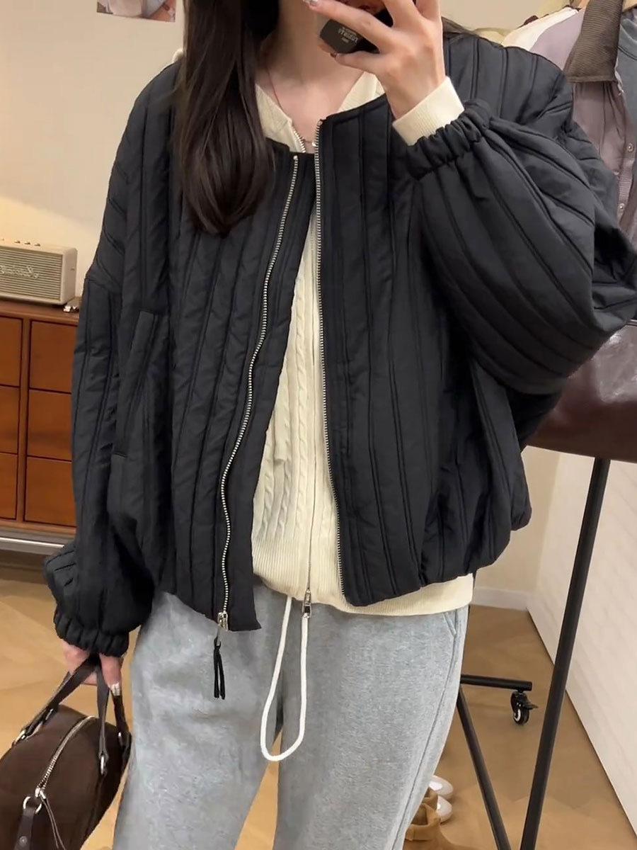 

Design sense niche simple round neck short cotton coat women s 2025 autumn and winter new fashion loose warm cotton coat M чёрный