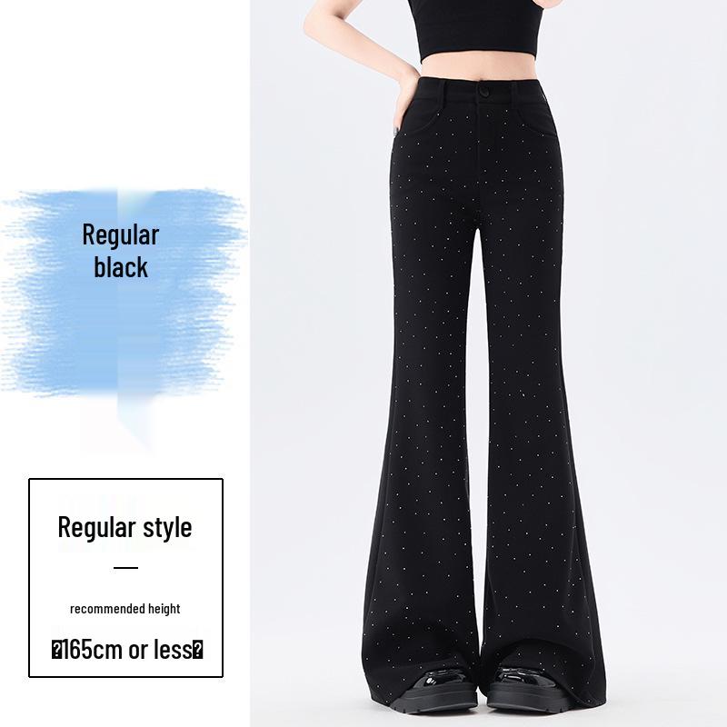 2026 Spring/Summer Women s High-Waisted Rhinestone Flare Pants - Stretchy, Drapey, Casual Fit Small