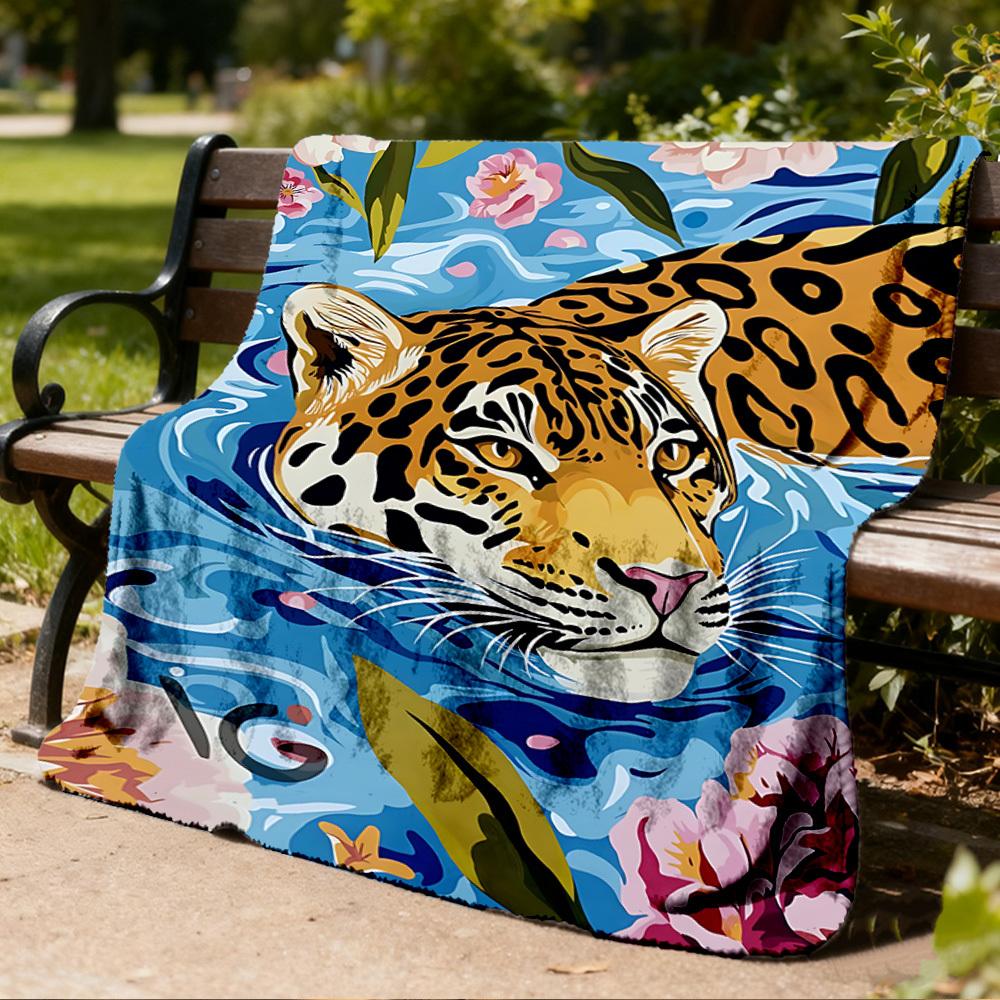 1pc Jaguar Print Print Outdoor Blanket, Lightweight Polyester,