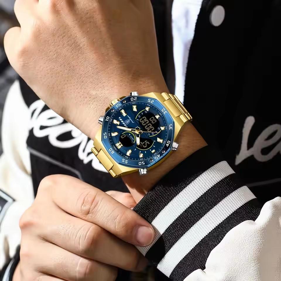 Zegarki Męskie Cyfrowo-Analogowe - Wodoodporny LEDowy Podświetlany Nocą, Modny Zegarek na Rękę Outdoorowy na Co Dzień i Aktywny