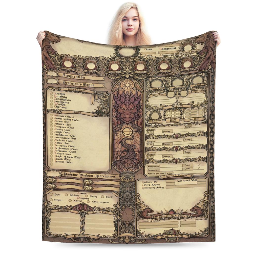 DND Flannel Throw Blanket Role-Playing Game Blankets for Bedding Outdoor Super Warm Bedroom Quilt