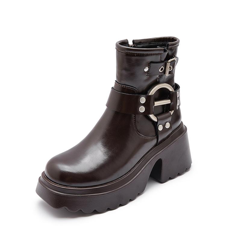 High heels platform Martin boots women's fashion thin boots autumn and winter belt buckle high heels short boots