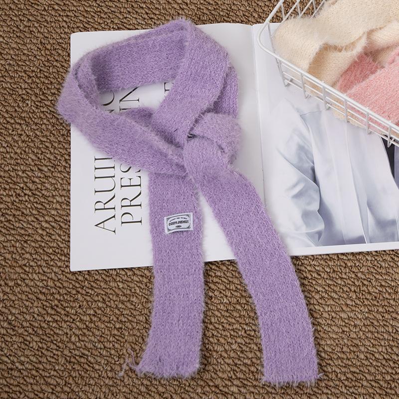 Black And White Striped Plush Scarf Women's Scarves Neck Warmer Girls Versatile Decoration Korean Thin And Narrow Long Tie Scarf