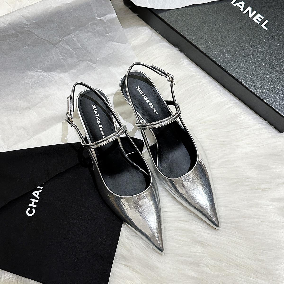 

699-119 Корейская версия высококлассных серебристых туфель-лодочек на высоком каблуке с острым носком, новые туфли-лодочки на тонком каблуке с закрытым носком, модная женская обувь 40 серебряный