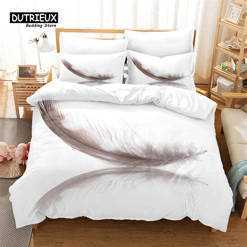 Feather Bedding Set, 3Pcs Duvet Cover Set, Soft Comfortable Breathable Duvet Cover, For Bedroom Guest Room Decor