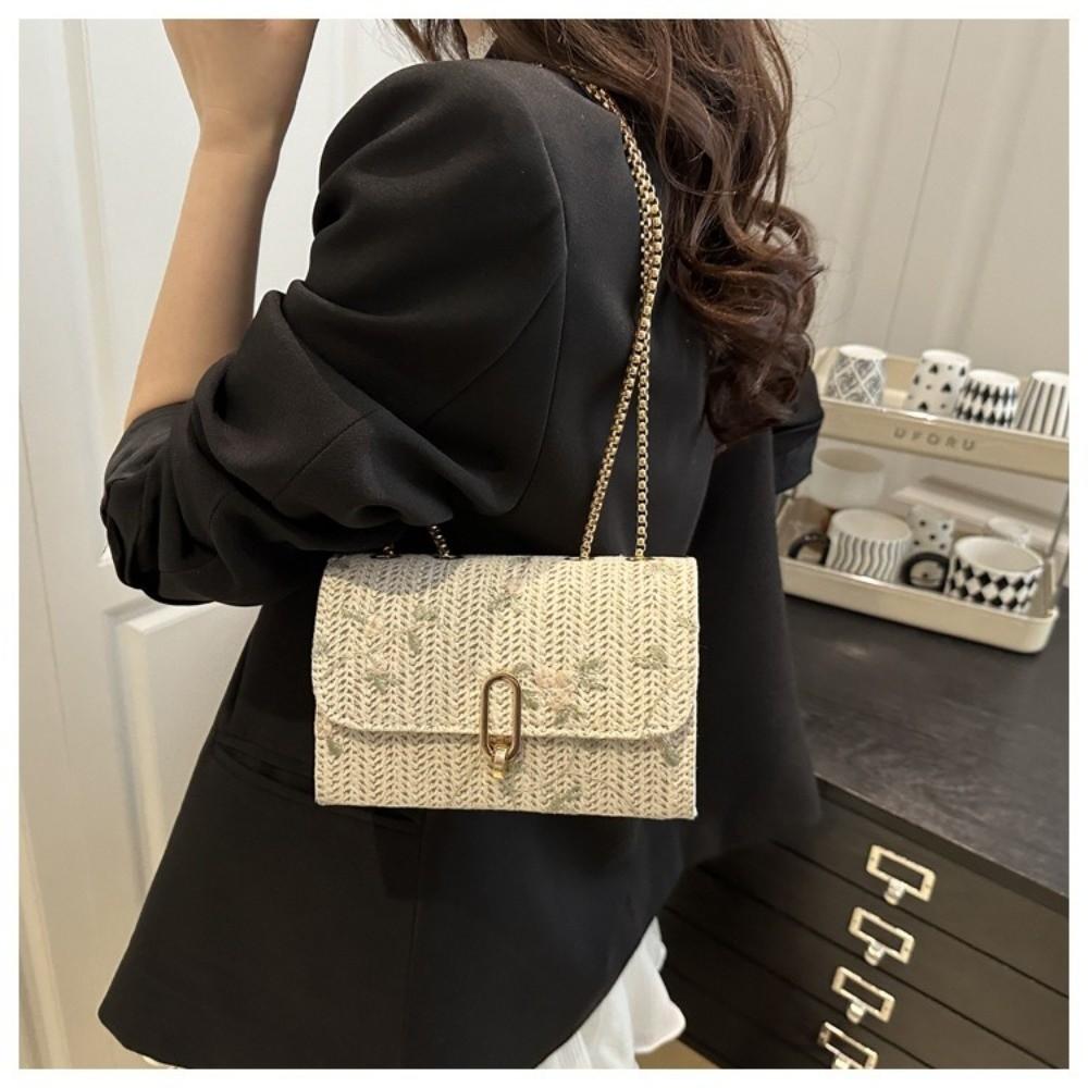 Casual Pure Color Shoulder Bag Woven Multi-Functional Chain Bag Handbag Women Girls