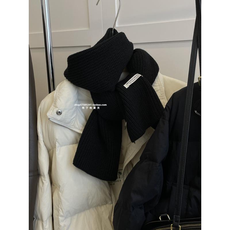 Korean Sheep Wool Knitted Wool Scarf for Women in Autumn and Winter White and Thick Warm and Solid Color Scarf for Couples with A Sense of Atmosphere