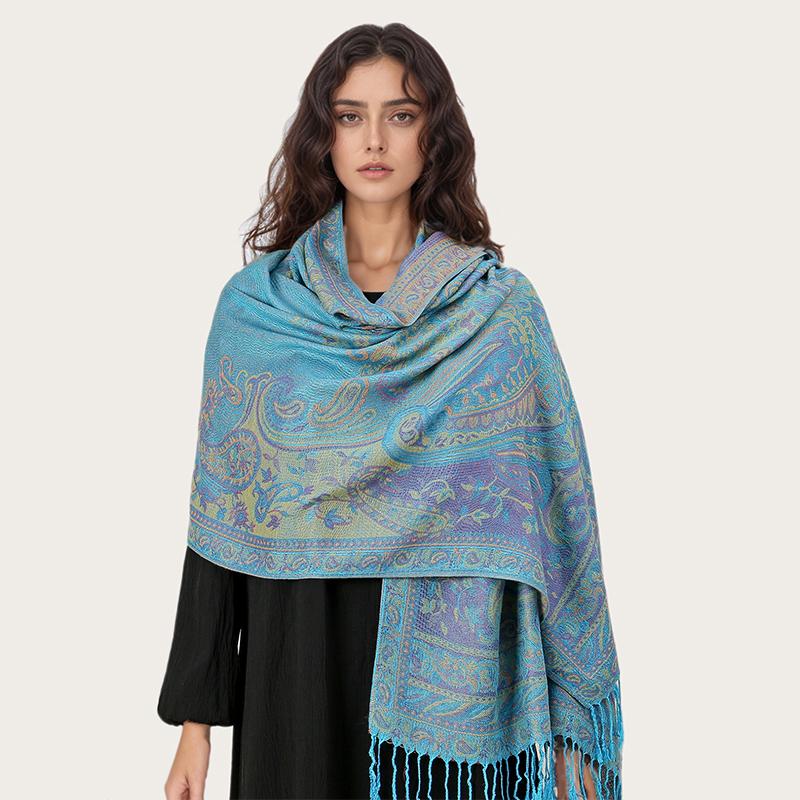 Paisley Pashmina Shawl Scarf Women Jacquard Cashew Printed Scarves Flowers Borders Female Tassel Blanket Wraps Ethnic Shawls