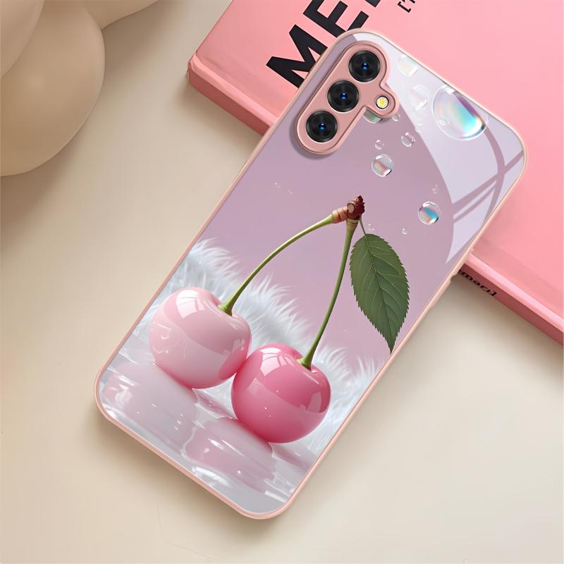 Women's pink metallic paint glass phone case suitable for Samsung Galaxy S26 S25 S24 S22 S21 S20 FE Ultra Plus shockproof