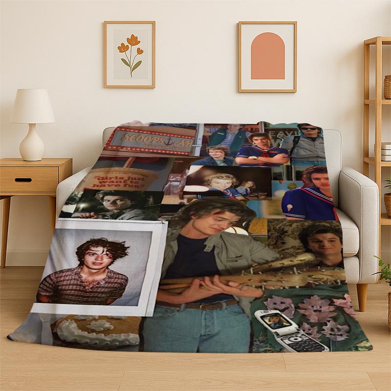 Joe Keery Actor Flannel Blanket Soft Warm Throw Blanket for Bedroom Living Room Bed Travel Camping Picnic Gift
