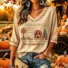 Women's Casual Thanksgiving Print V-Neck Pullover Top