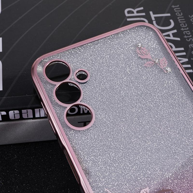 KADEM For Samsung Galaxy A24 4G (162.1 x 77.6 x 8.3mm) Flower Pattern Phone Case Rhinestone Decor Gradient Glitter TPU Cover