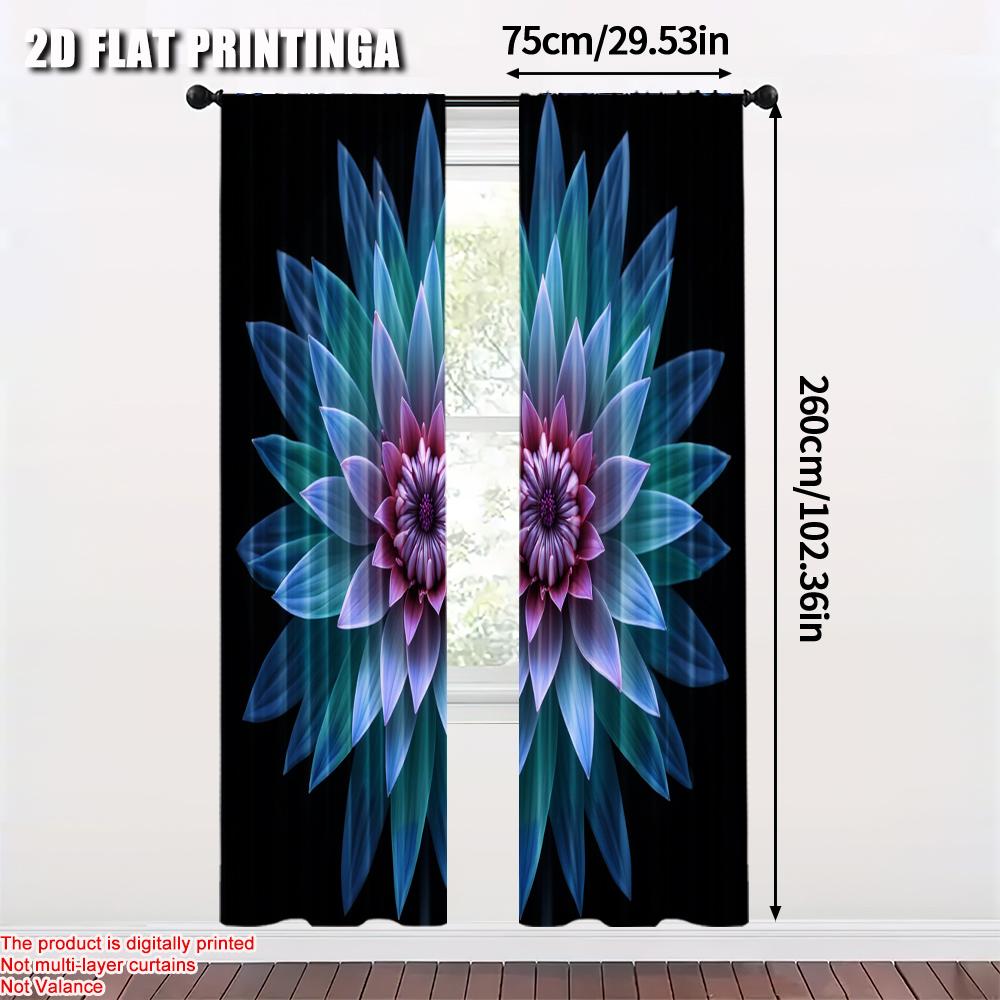 2pcs   2D flat printing Curtain a green flower Versatile Polyester Fabric  Without Electricity Festive Holiday Applies to