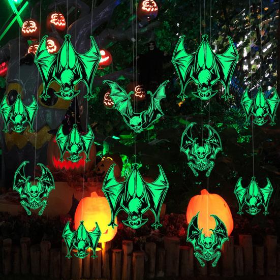 Easy Removal Wall Art Halloween Glow-in-the-Dark Bat Stickers, Luminous Hanging Decals, Spooky Window Clings Indoor Outdoor Yard Tree Party