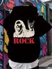 Rock Band Graphic Hoodie - Casual Trendy Black Pullover with Guitarist Design