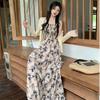 Beautiful and stunning suspender dress summer 2026 new holiday style super fairy Mori floral high waist thin dress