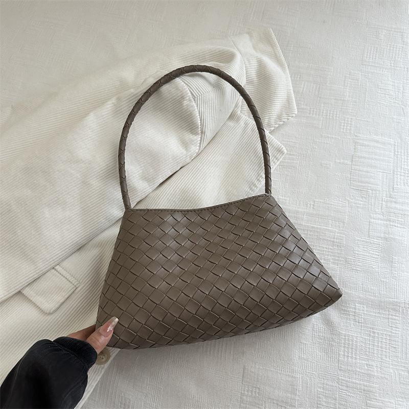 Women's Woven Texture Faux Leather Shoulder Bag, Soft Handbag with Single Strap, Casual Square Crossbody Purse